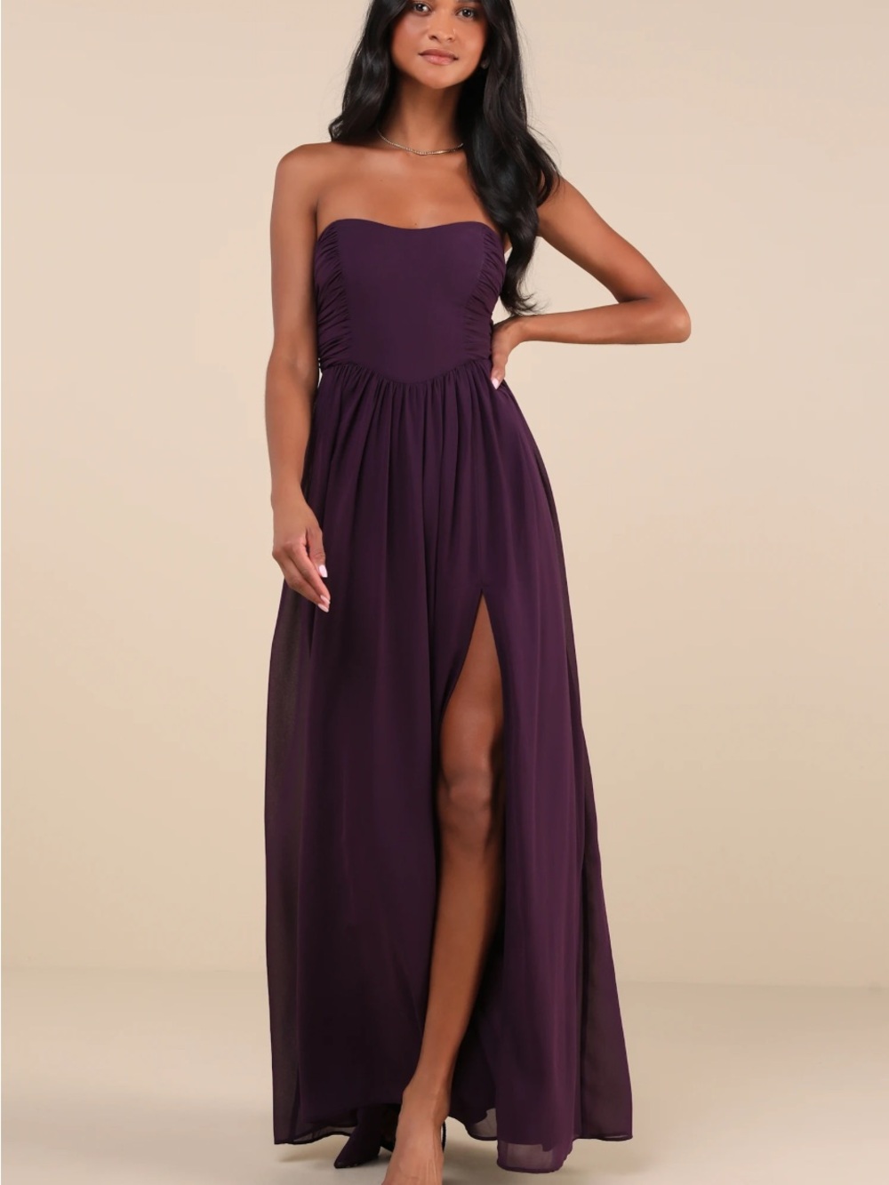 New Lulus Luxe Favorite Strapless Ruched Maxi Dress in Dark Purple Sz XL